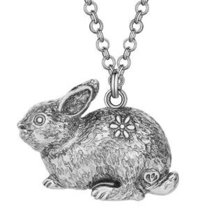 Bunny Rabbit Necklace - Copper Alloy Plated in Antique Silver - 17" chain
